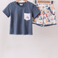 Blue Sailboat Print Shorts Set