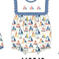 Blue Sailboat Embroidered Ruffle Bubble