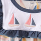 Blue Sailboat Embroidered Ruffle Bubble