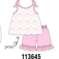 Pink Bow Print Ruffle Shorts Set
