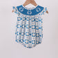 Blue Crab Embroidered Checkered Ruffle Bubble