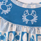 Blue Crab Embroidered Checkered Ruffle Bubble