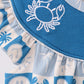 Blue Crab Embroidered Checkered Ruffle Bubble