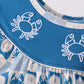 Blue Crab Embroidered Checkered Ruffle Shorts Set