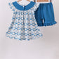 Blue Crab Embroidered Checkered Ruffle Shorts Set