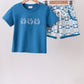 Blue Crab Embroidered Checkered Shorts Set