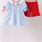 Blue School Bus Smocked Gingham Ruffle Shorts Set
