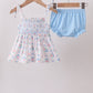 Blue Floral Smocked Bloomer Set