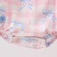 Pink Gingham Bow Print Lace Bubble