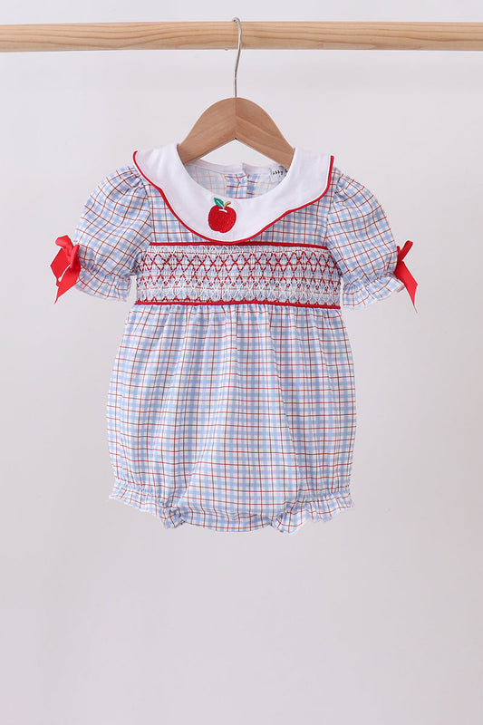 Blue Apple Smocked Plaid Bubble