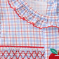 Blue Apple Embroidered Plaid Ruffle Shorts Set
