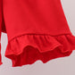 Blue Apple Embroidered Plaid Ruffle Shorts Set