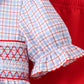 Blue Apple Embroidered Plaid Ruffle Shorts Set