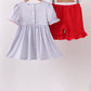 Blue Apple Embroidered Plaid Ruffle Shorts Set