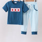 Teal Apple Embroidered Stripe Pants Set