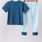 Teal Apple Embroidered Stripe Pants Set