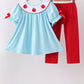 Blue Apple Embroidered Pants Set