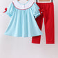 Blue Apple Embroidered Pants Set