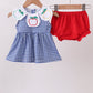 Navy Apple Embroidered Gingham Bloomer Set