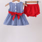 Navy Apple Embroidered Gingham Bloomer Set