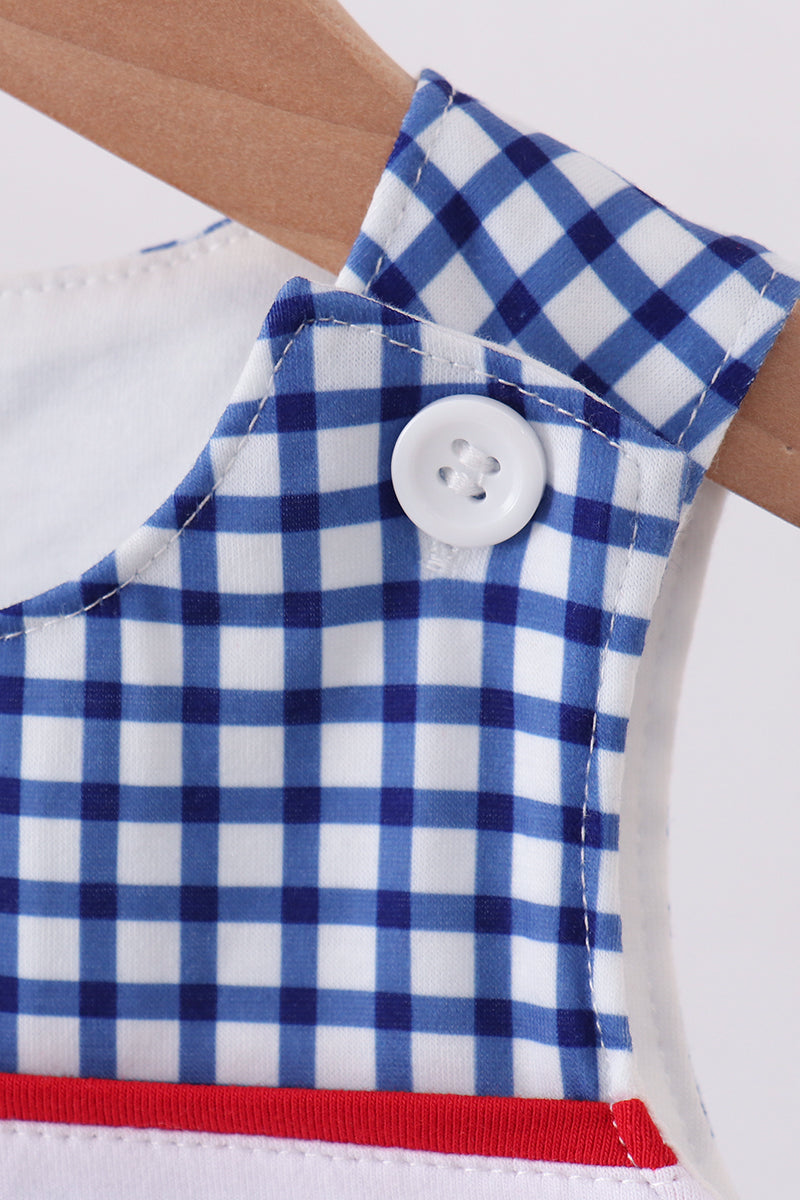 Navy Apple Embroidered Gingham Jon Jon