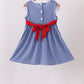 Navy Apple Embroidered Gingham Dress