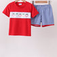 Red Apple Embroidered Gingham Shorts Set