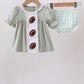 Green football french knot gingham bloomer set