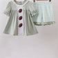 Green football french knot gingham ruffle shorts set