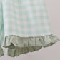 Green football french knot gingham ruffle shorts set
