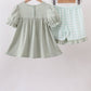 Green football french knot gingham ruffle shorts set