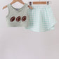 Green football french knot gingham skorts set