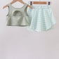 Green football french knot gingham skorts set