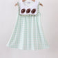 Green football french knot gingham ruffle dress
