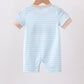 Blue Puppy Ball Embroidered Stripe Romper
