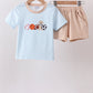 Blue Puppy Ball Embroidered Stripe Shorts Set