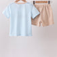 Blue Puppy Ball Embroidered Stripe Shorts Set