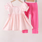 Pink Castle Embroidery Jacquard Pants Set