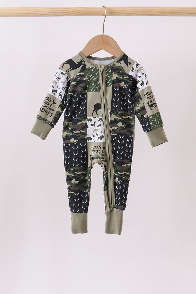 Camo Deer Bamboo Zip Romper