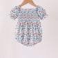 Blue floral smocked ruffle bubble