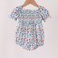 Blue floral smocked ruffle bubble