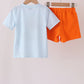 Blue Puppy Pumpkin Applique Shorts Set