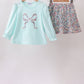 Blue Floral Bow Applique Skorts Set