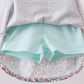 Blue Floral Bow Applique Skorts Set