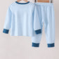 Blue character embroidery stripe pants set