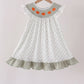 Sage pumpkin embroidery bow ruffle dress