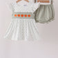 Sage pumpkin embroidery bow ruffle bloomer set
