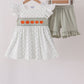Sage pumpkin embroidery bow ruffle shorts set