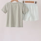 Sage pumpkin embroidery shorts set