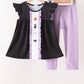Black ghost spider embroidery ruffle pants set